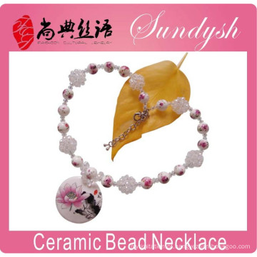 Chinese Style Unique Handmade Craft Ceramic Pendant Ceramic Beaded Necklaces